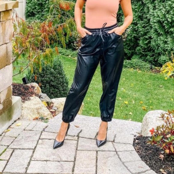 NWT!  High Waisted Faux Leather Joggers. - Picture 11 of 16